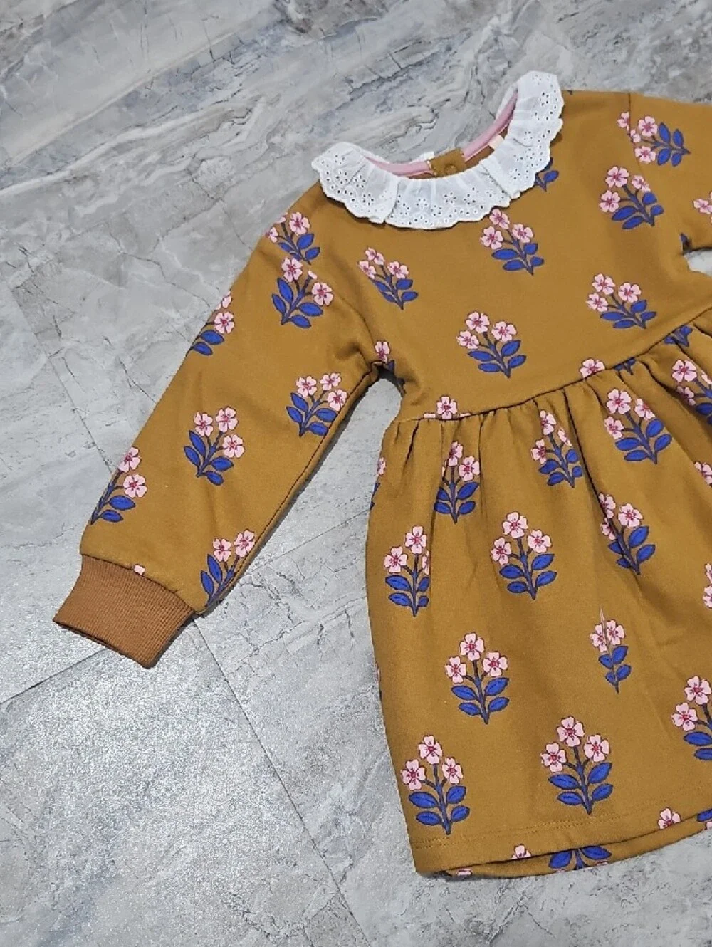 NWOT Mini Boden Mustard Floral Dress Size 2-3T